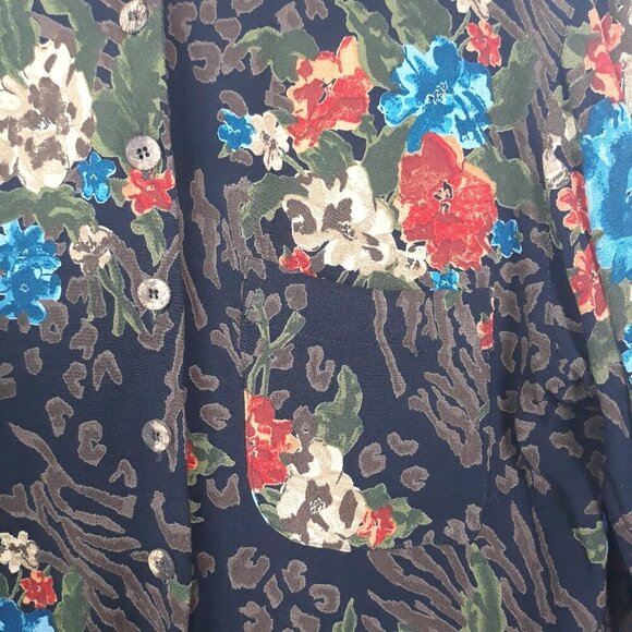 Carole Little Floral Animal Print Banded Collar 3/4 Sleeve Button Top 12 Artsy - Picture 3 of 9